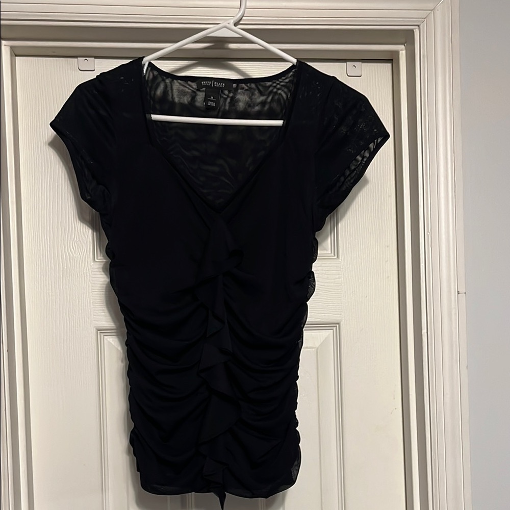 White House Black Market Black Flutter Sleeve Ruched Blouse